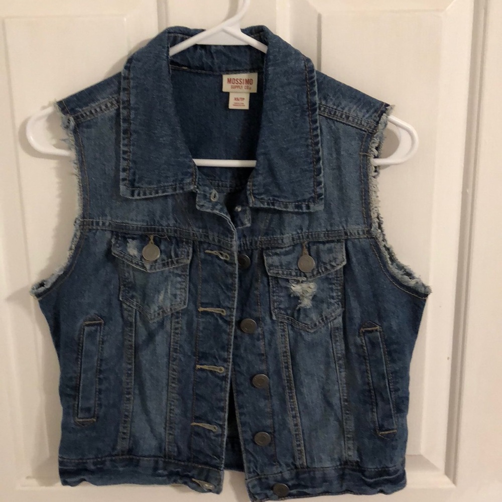 Distressed denim vest
